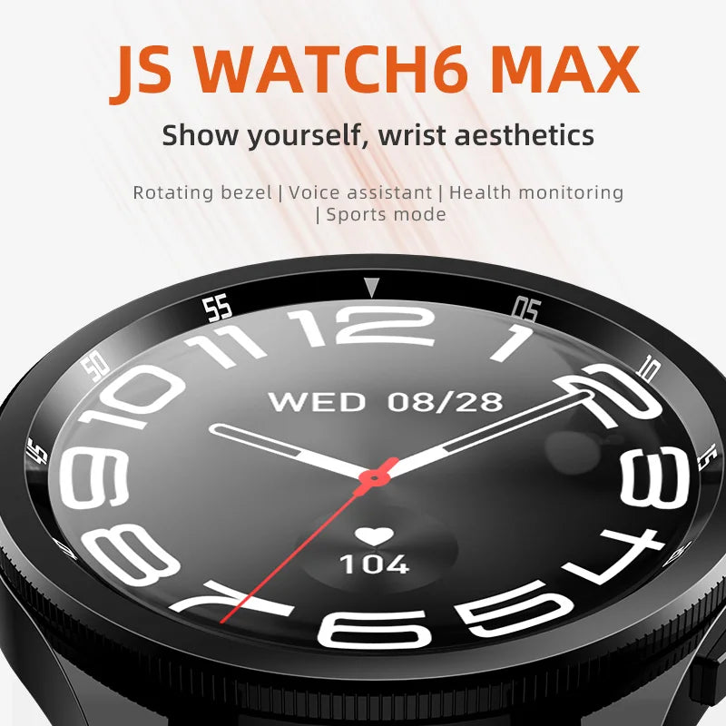 JS Watch 6 Max AMOLED Smart Watch Rotating Bezel 1.43 Inch Dual Buttons Men Bluetooth Wireless Charging Smartwatch Sports Women