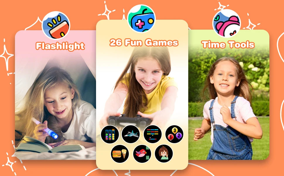 Kids Games Smart Watch for Age 5-12 Kids Gifts with 26 Games fun photo taking Music Player Pedometer Flashlight etc.