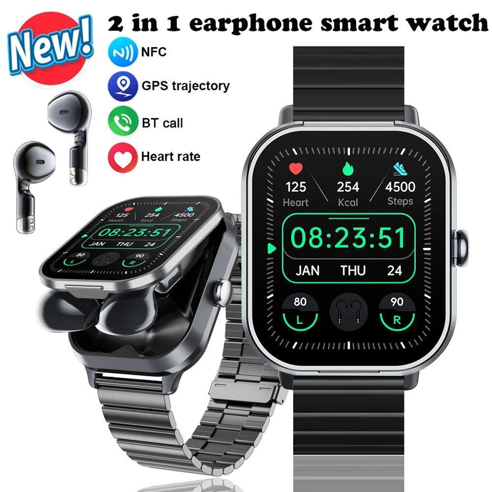 D8Pro Headset Smart Watch TWS 2 In 1 Wireless Bluetooth Headphones Blood Pressure Heart Rate Testing Sports Smartwatch Earphones