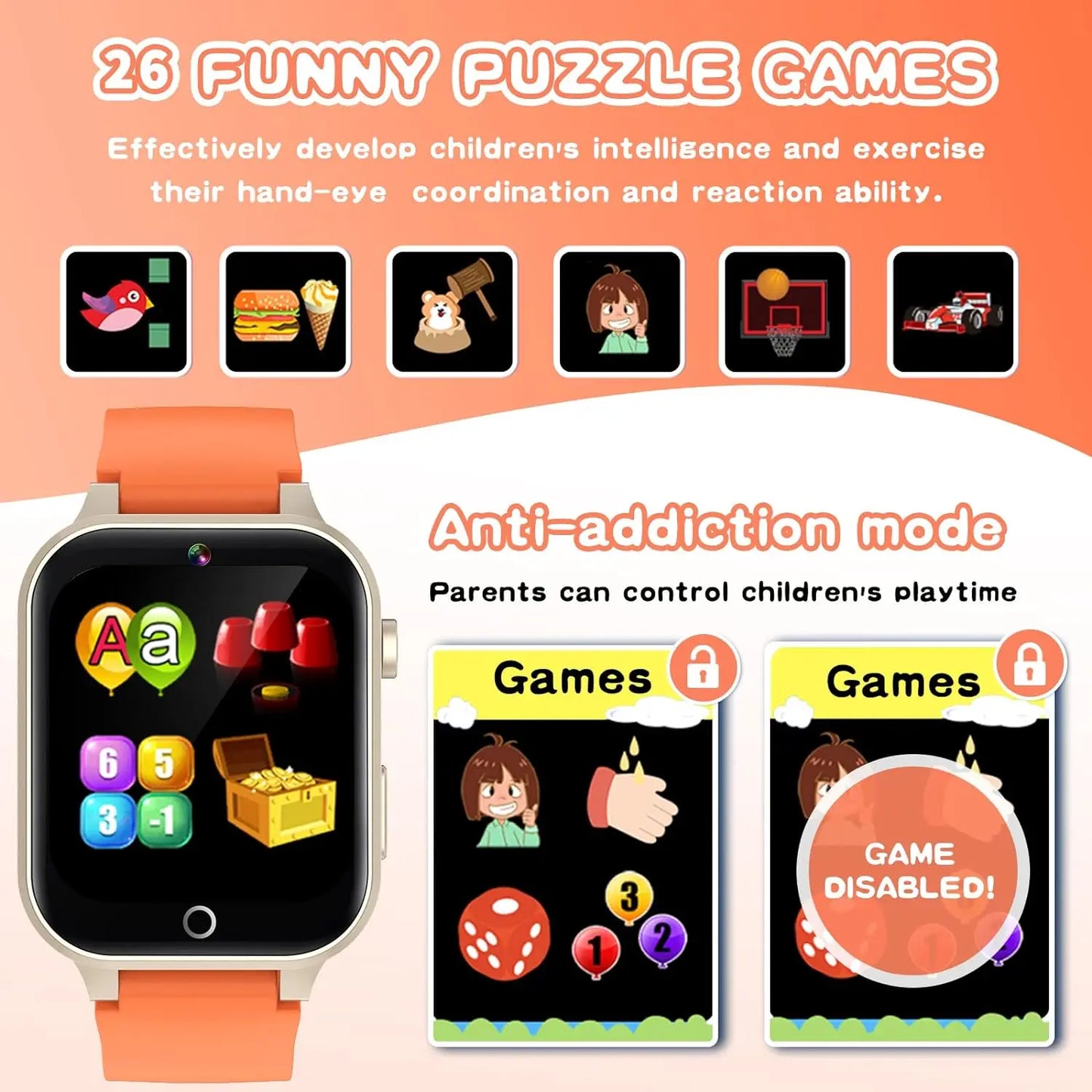 Kids Games Smart Watch for Age 5-12 Kids Gifts with 26 Games fun photo taking Music Player Pedometer Flashlight etc.