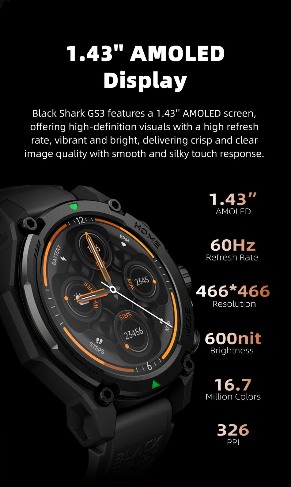 [World Premiere]Blackshark GS3 Smart Watch Global Version 1.43" AMOLED Display 5ATM AI Watch Faces GPS Satellite Positioning