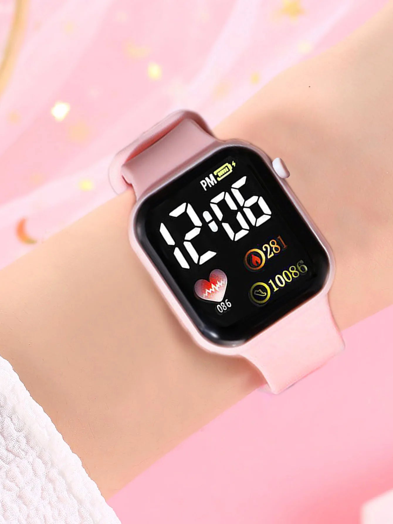 Leisure sports pink silicone rectangular women's electronic watch gift watch set for friends