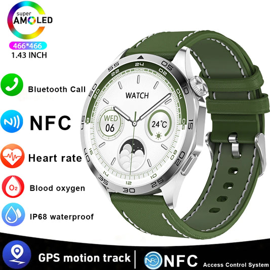 For Android IOS WATCH 4 Smart Watch Men GPS Tracker 1.43 Inch AMOLED 466*466 HD Screen Always Display Bluetooth Call Smartwatch