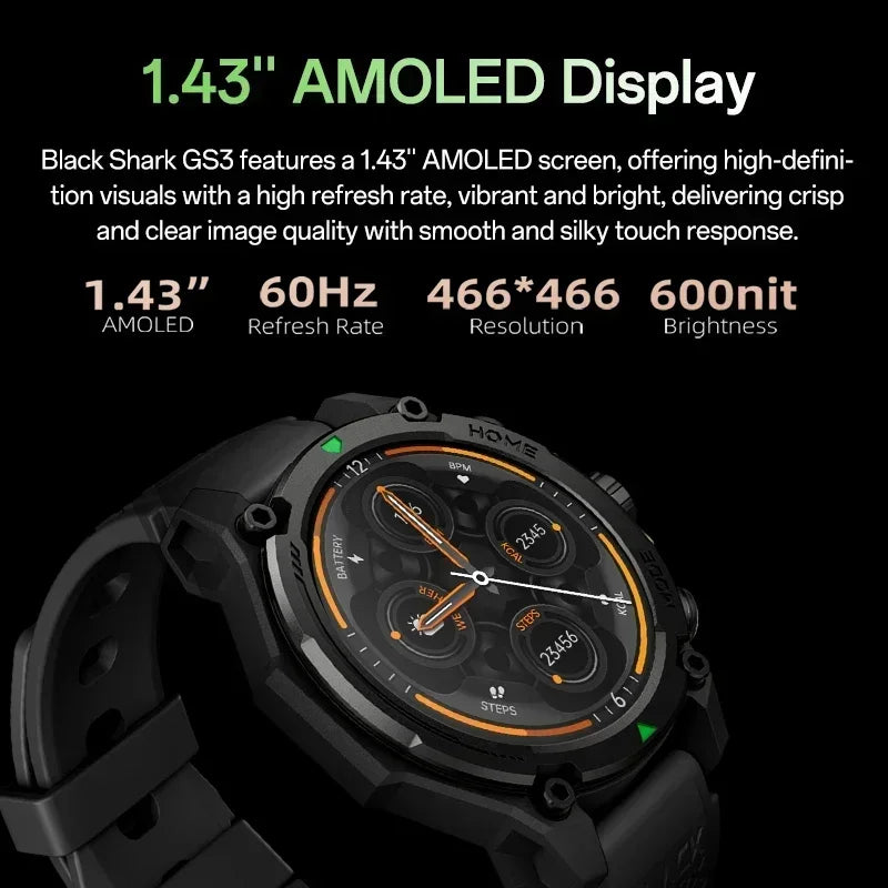 [World Premiere]Blackshark GS3 Smart Watch Global Version 1.43" AMOLED Display 5ATM AI Watch Faces GPS Satellite Positioning