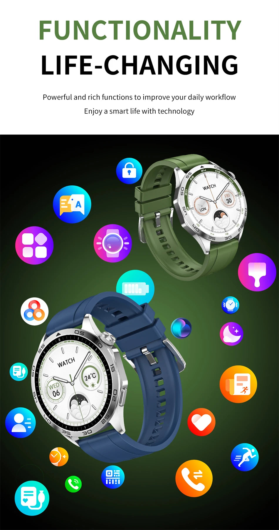 For Android IOS WATCH 4 Smart Watch Men GPS Tracker 1.43 Inch AMOLED 466*466 HD Screen Always Display Bluetooth Call Smartwatch