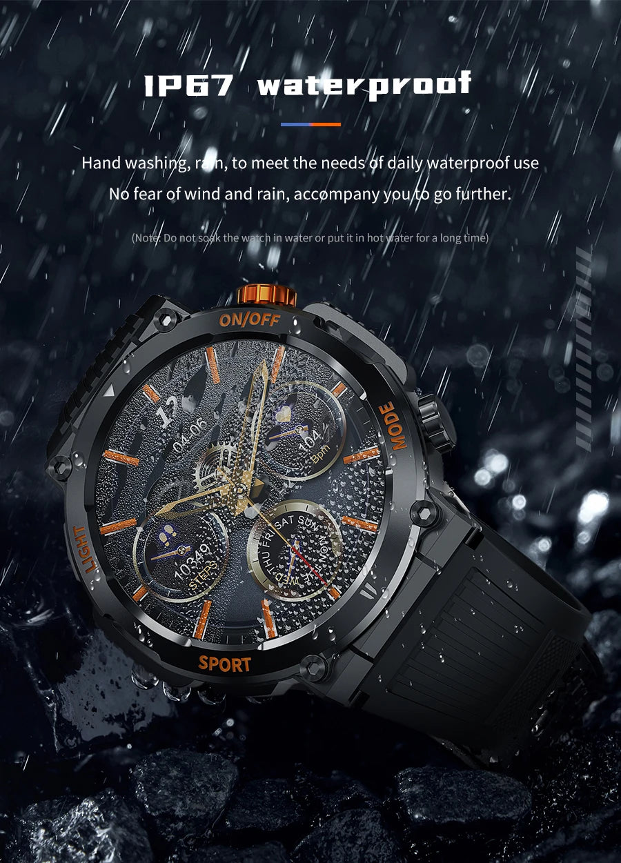 LED military smartwatch men's Android version compatible with IOS watch 100+sports watch BT Call waterproof smartwatch 2024