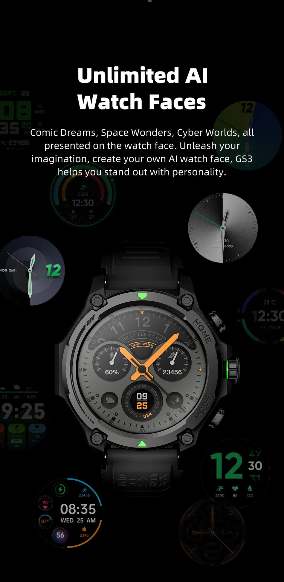 [World Premiere]Blackshark GS3 Smart Watch Global Version 1.43" AMOLED Display 5ATM AI Watch Faces GPS Satellite Positioning