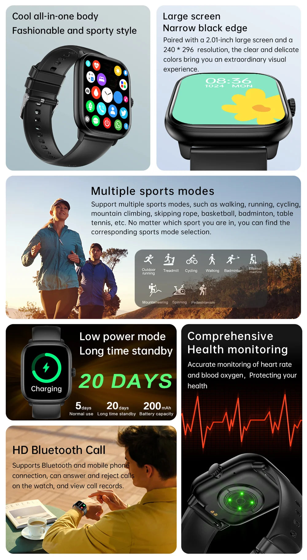 Smart Watch 2024 Bluetooth Call Music Smart Watches For Men 2.01" Full Touch Dial Fitness Tracker Waterproof Smartwatch