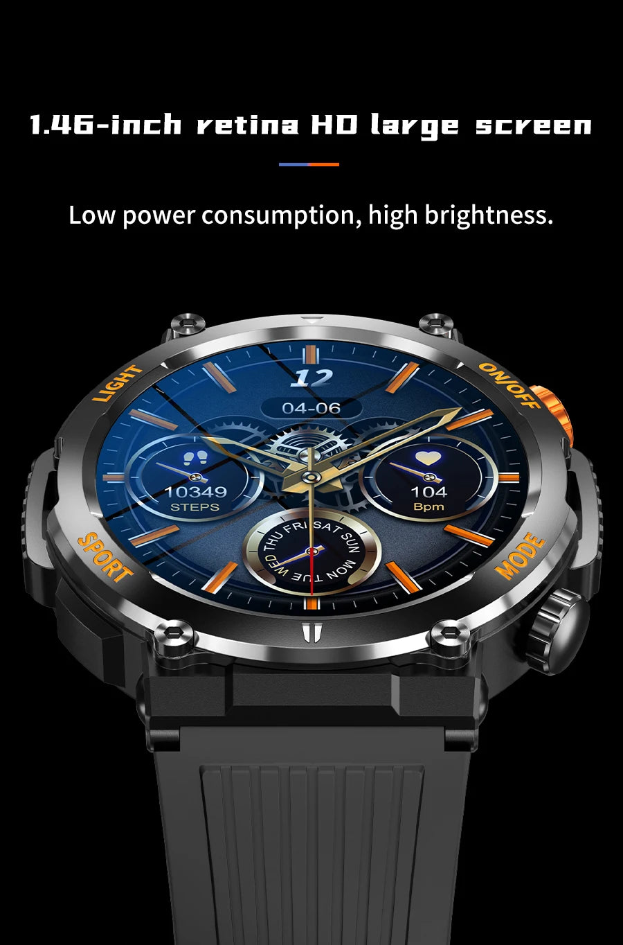 LED military smartwatch men's Android version compatible with IOS watch 100+sports watch BT Call waterproof smartwatch 2024