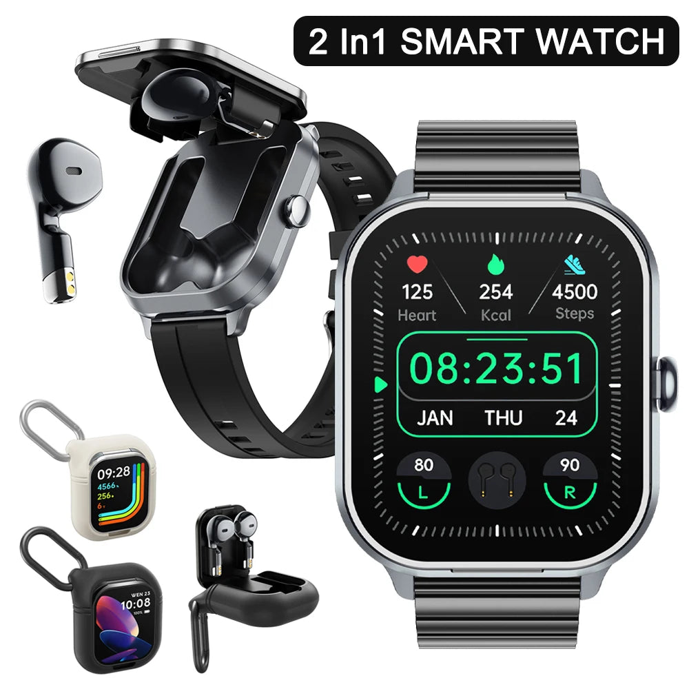 D8Pro Headset Smart Watch TWS 2 In 1 Wireless Bluetooth Headphones Blood Pressure Heart Rate Testing Sports Smartwatch Earphones