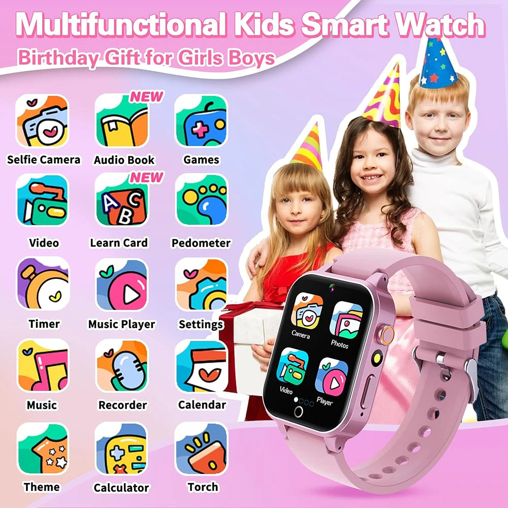 2024 Smart Watch Kids HD Touch Screen 26 Games Smartwatch Video Camera Music Audiostory Learn Card Educational Watch Boy Girl