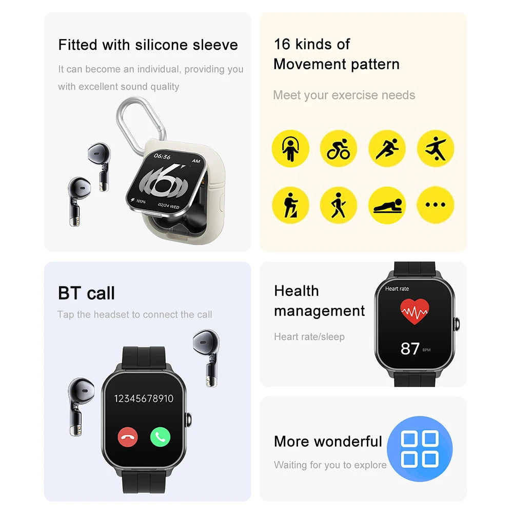 D8Pro Headset Smart Watch TWS 2 In 1 Wireless Bluetooth Headphones Blood Pressure Heart Rate Testing Sports Smartwatch Earphones