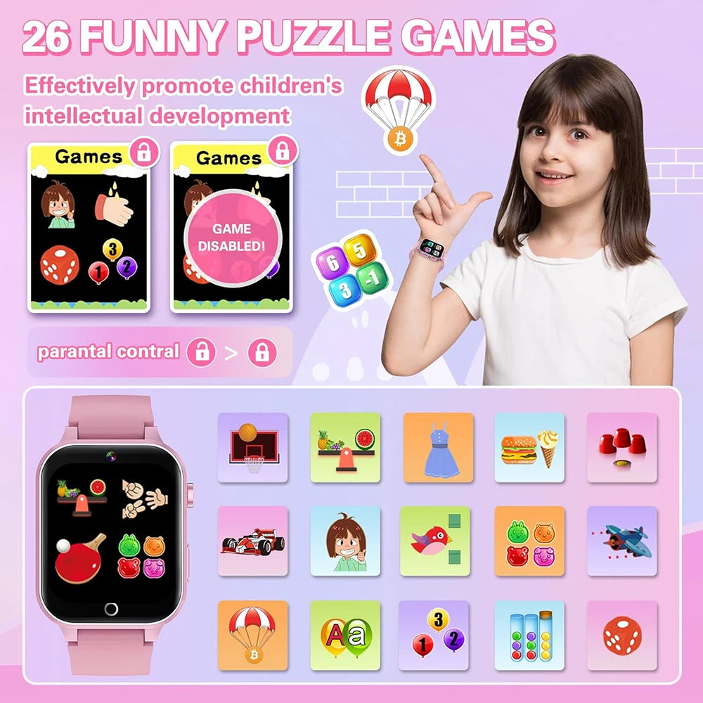 2024 Smart Watch Kids HD Touch Screen 26 Games Smartwatch Video Camera Music Audiostory Learn Card Educational Watch Boy Girl