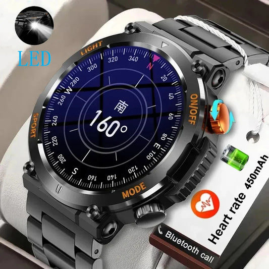 LED military smartwatch men's Android version compatible with IOS watch 100+sports watch BT Call waterproof smartwatch 2024