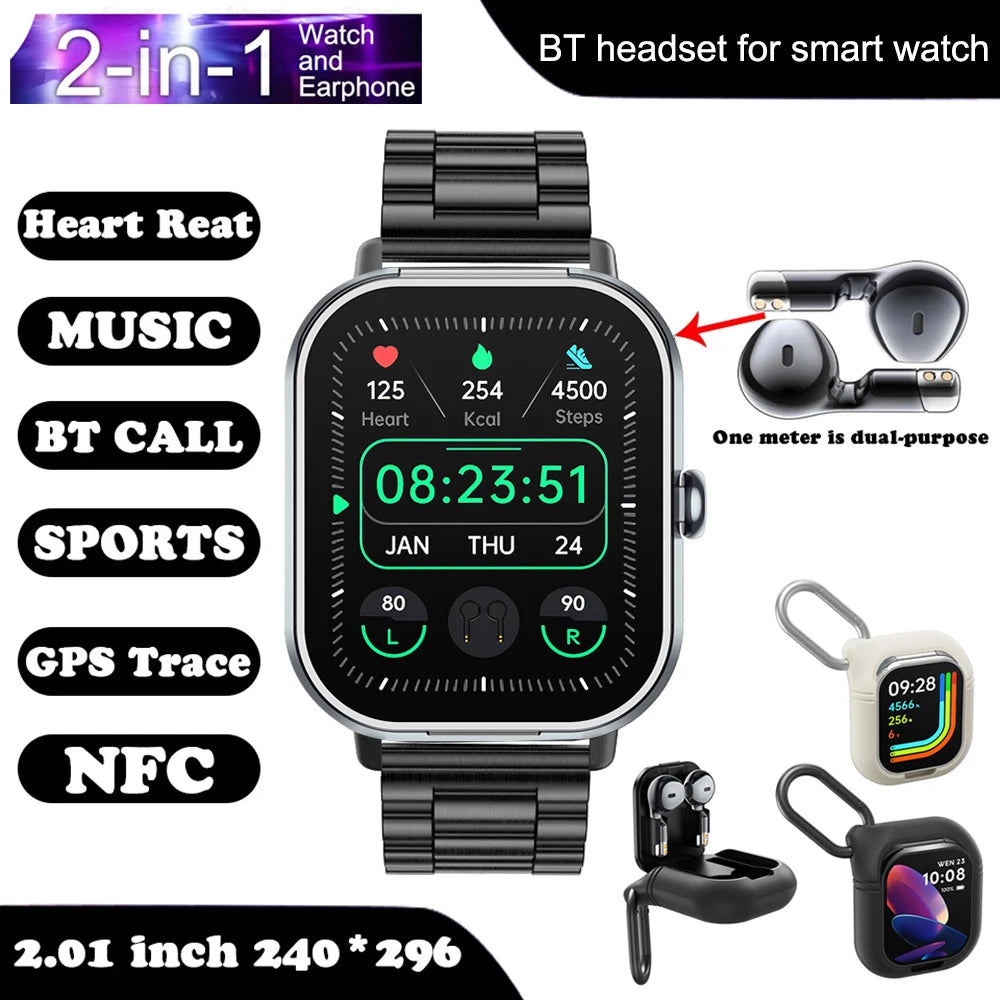 D8Pro Headset Smart Watch TWS 2 In 1 Wireless Bluetooth Headphones Blood Pressure Heart Rate Testing Sports Smartwatch Earphones