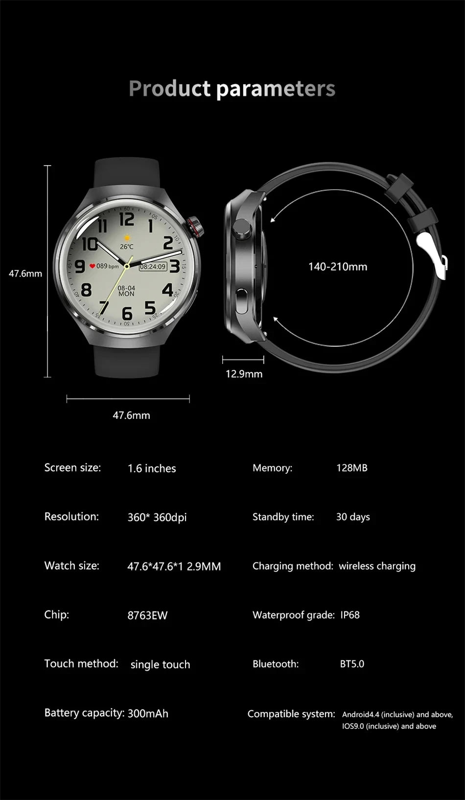 Black Watch For Tecno Pop 8 Infinix  Smart Watch Men AMOLED HD Screen Bluetooth Call NFC Health GPS Sport Smartwatch Women 2024