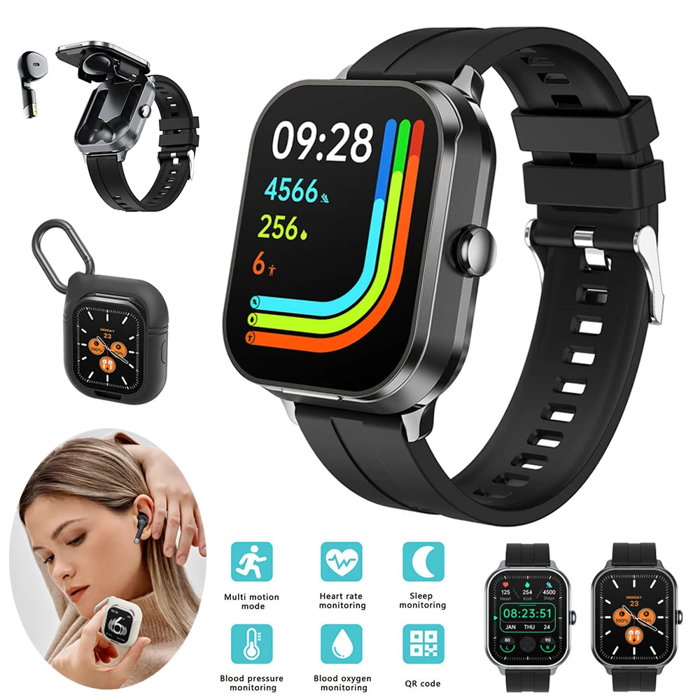 D8Pro Headset Smart Watch TWS 2 In 1 Wireless Bluetooth Headphones Blood Pressure Heart Rate Testing Sports Smartwatch Earphones