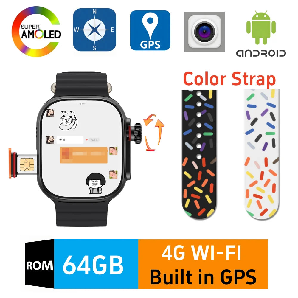 CDS9 Ultra Smartwatch Com GPS 4G Android System With 800W Rotating camera WiFi GPS 4G SIM card smart watch relógio inteligente