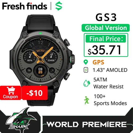 [World Premiere]Blackshark GS3 Smart Watch Global Version 1.43" AMOLED Display 5ATM AI Watch Faces GPS Satellite Positioning