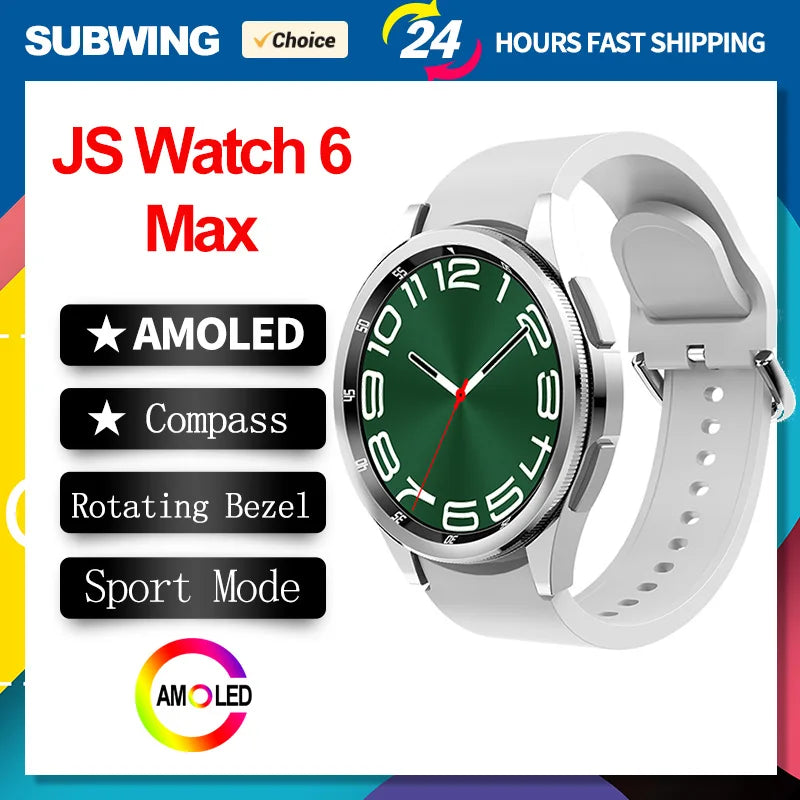 JS Watch 6 Max AMOLED Smart Watch Rotating Bezel 1.43 Inch Dual Buttons Men Bluetooth Wireless Charging Smartwatch Sports Women