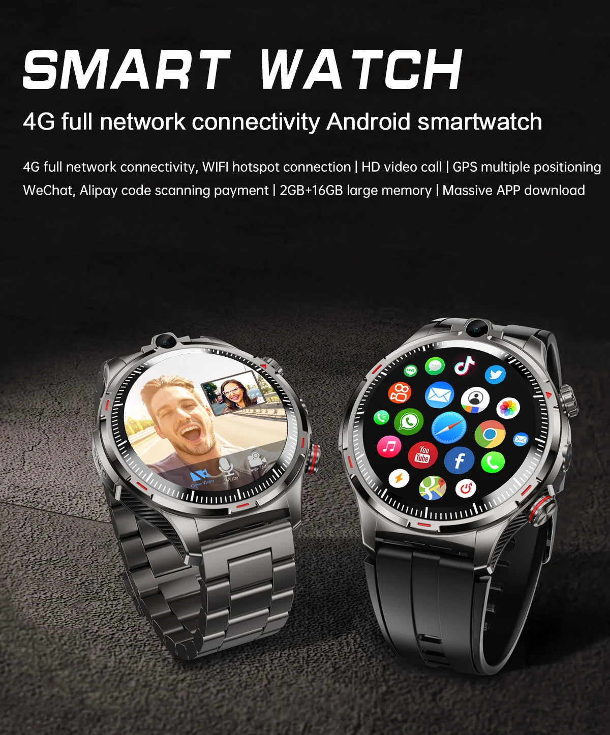 NEW 8GB+128GB 1000mAh Smart Watch Dual Camera For Youtube Video 4G SIM Calling WiFi Connectivity Application Download Smartwatch