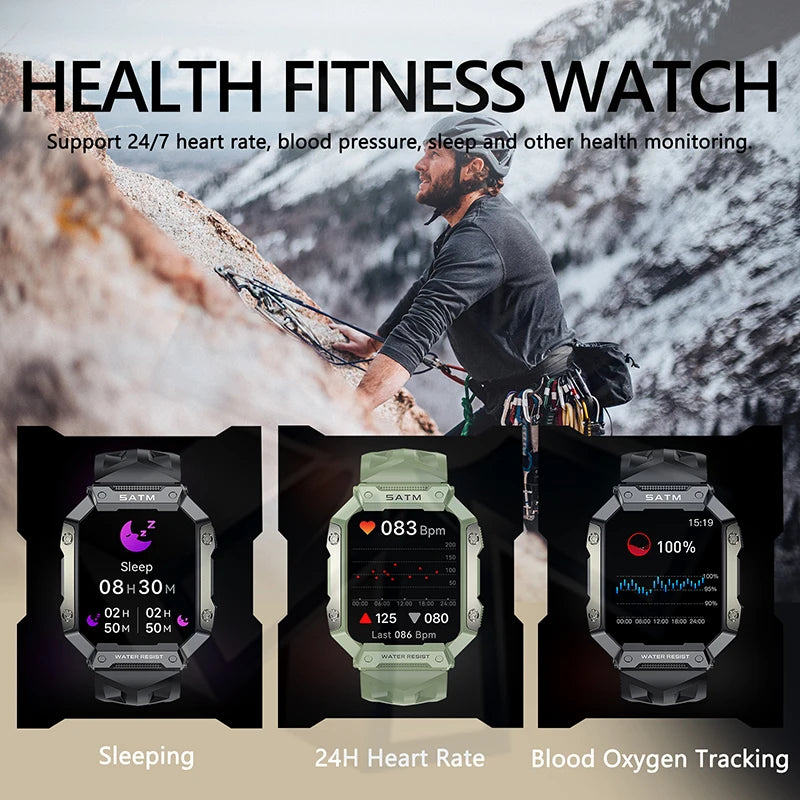 Outdoor Type Health Detection Smart Watch Men Women Waterproof Fitness Smartwatch Blood Oxygen Heart Rate Health Monitor Watch