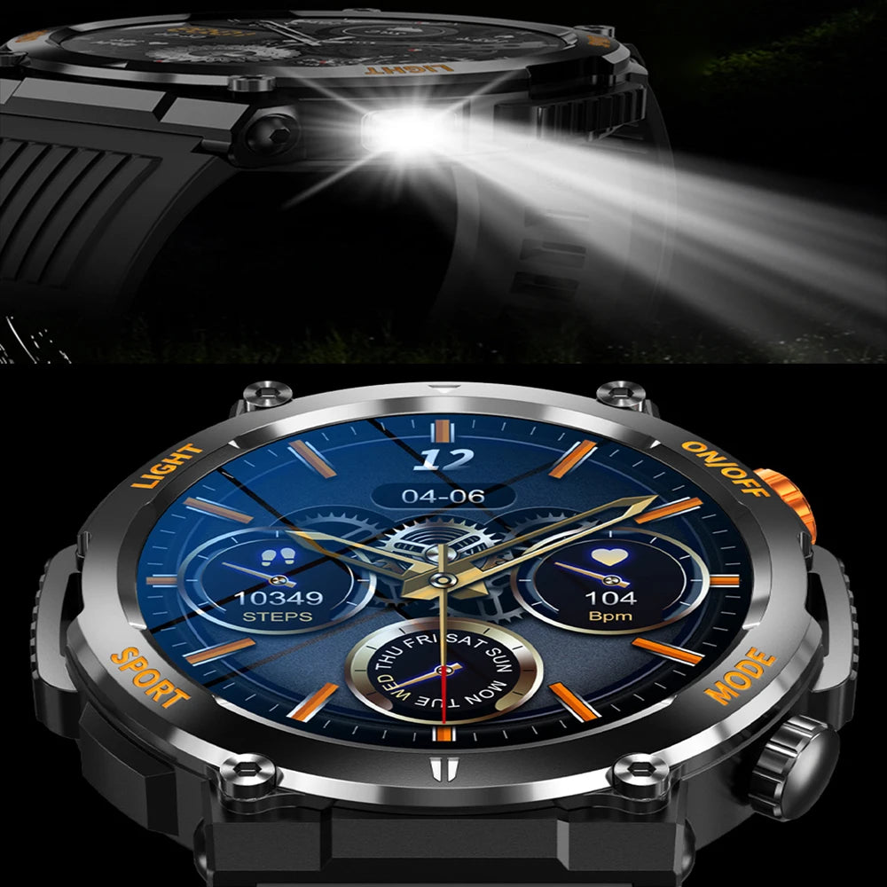 HT17 Smart Watch Men With Led Flash Light Compass Health tracker BlueTooth Call 450mAh Battery Smartwatch For Men Solid Outdoor