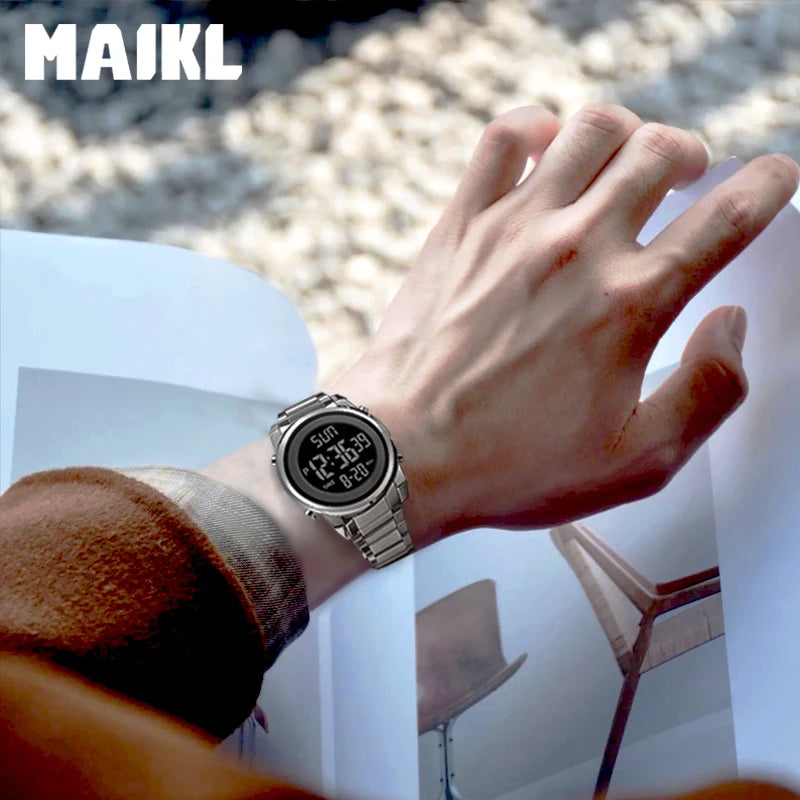 MAIKL LED Digital Watches Men 2 Time Electron Wristwatch Military Countdown Waterproof Sports Alarm Men Clock reloj hombre