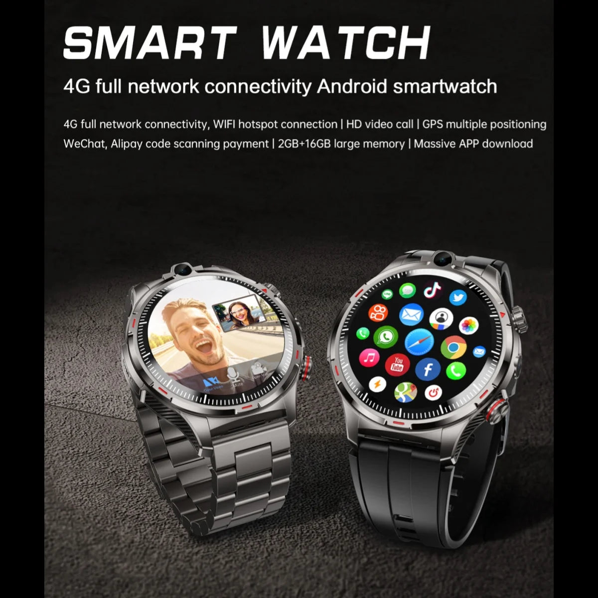 NEW 8GB+128GB 1000mAh Smart Watch Dual Camera For Youtube Video 4G SIM Calling WiFi Connectivity Application Download Smartwatch